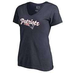 New England Patriots Women's Freehand V-Neck T-Shirt Navy | NFL
