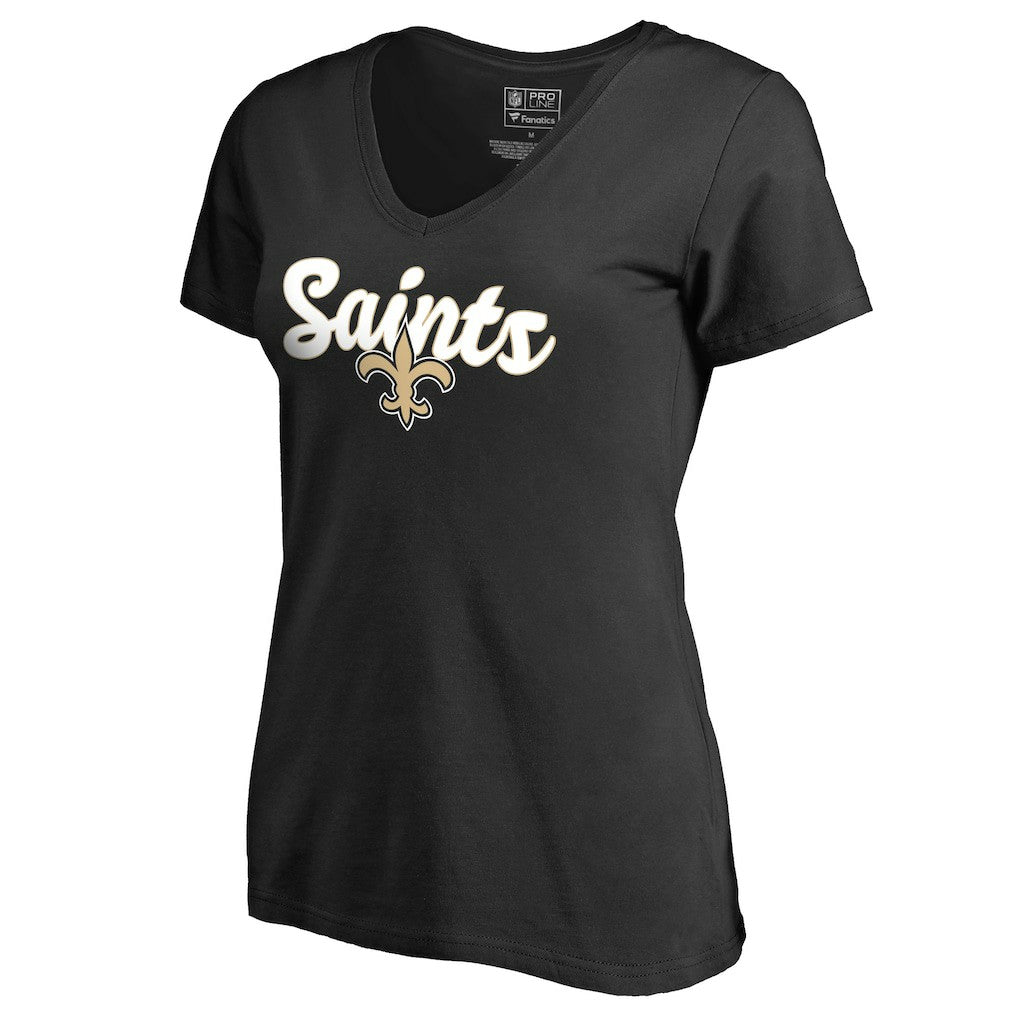 New Orleans Saints Women's Freehand V-Neck T-Shirt Black | NFL