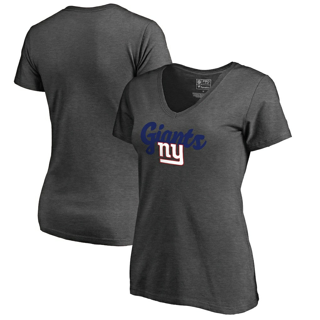 New York Giants Women's Freehand V-Neck T-Shirt Dark Heathered Gray | NFL