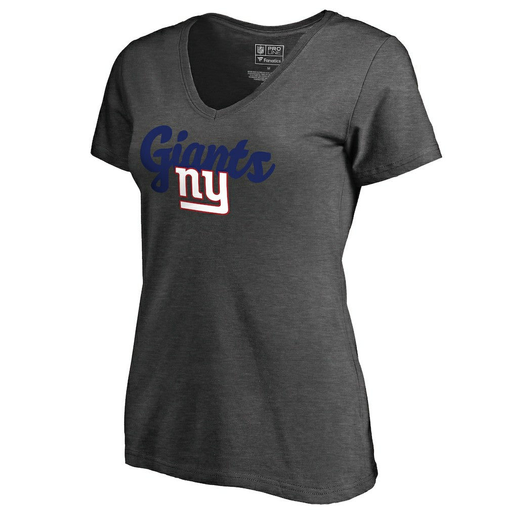New York Giants Women's Freehand V-Neck T-Shirt Dark Heathered Gray | NFL