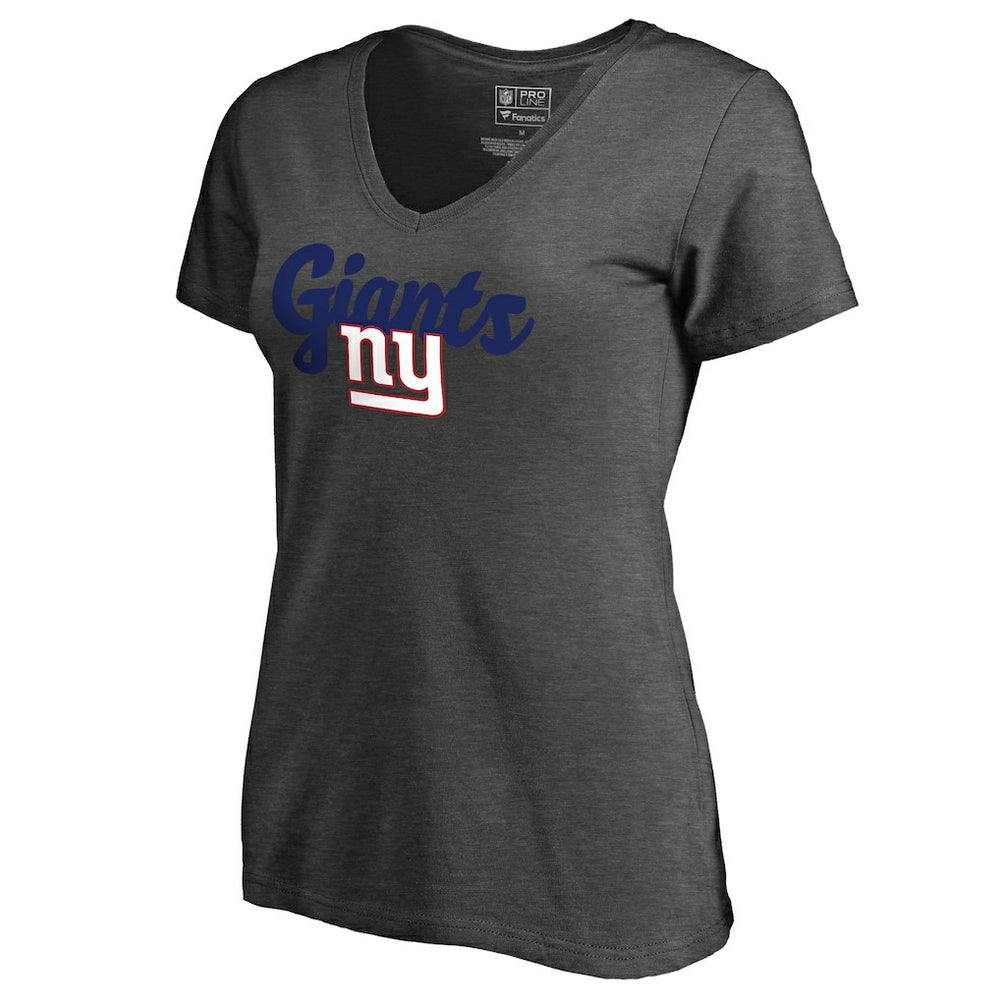 New York Giants Women's Freehand V-Neck T-Shirt Dark Heathered Gray | NFL