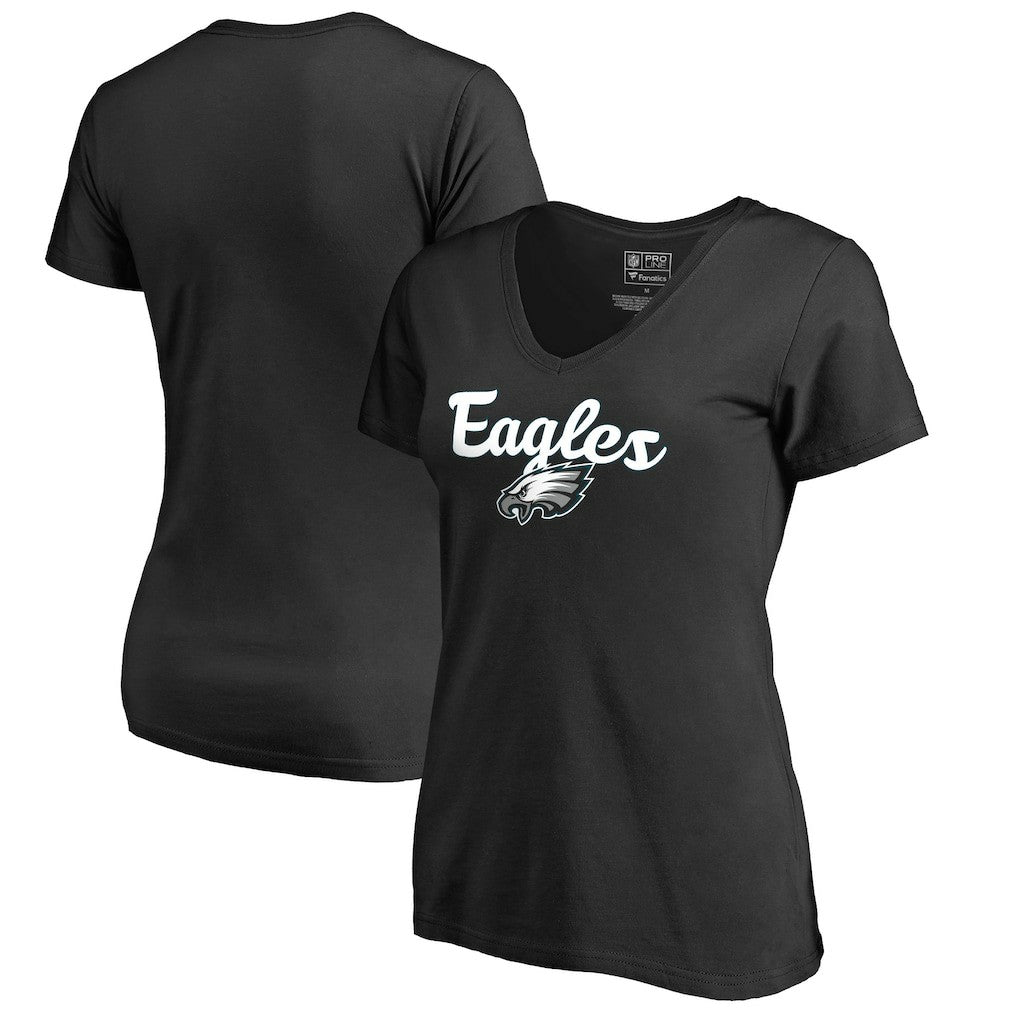 Philadelphia Eagles Women's Freehand V-Neck T-Shirt Black | NFL