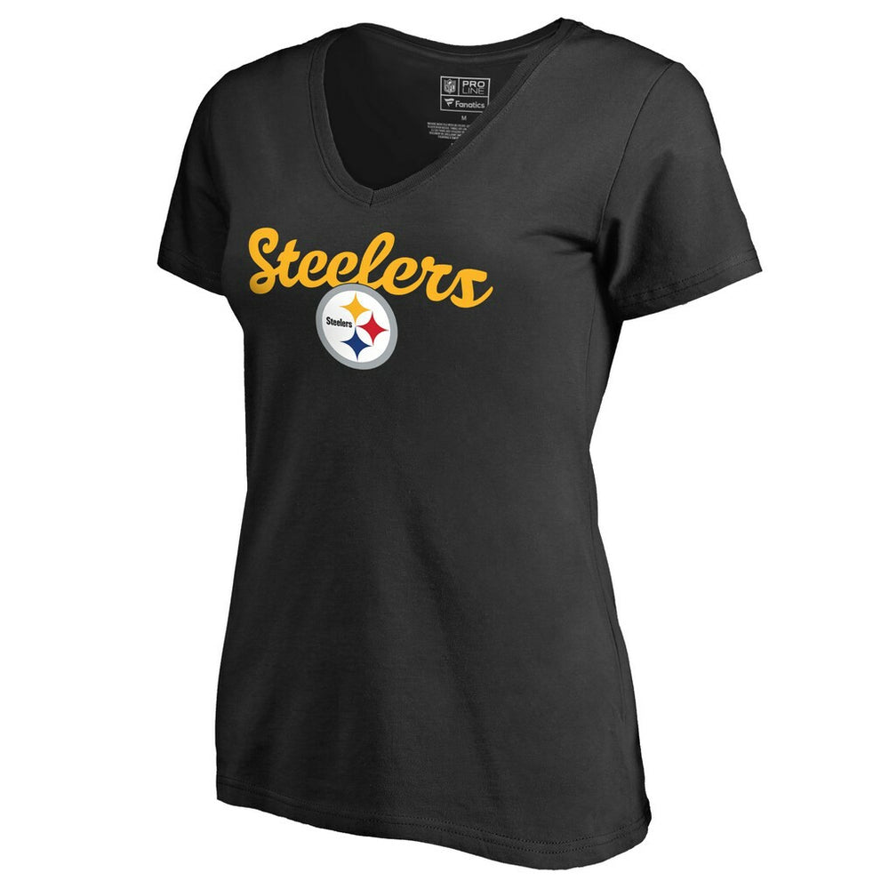 Pittsburgh Steelers Women's Freehand V-Neck T-Shirt Black | NFL