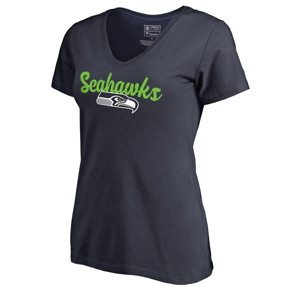 Seattle Seahawks Women's Freehand V-Neck T-Shirt Navy | NFL