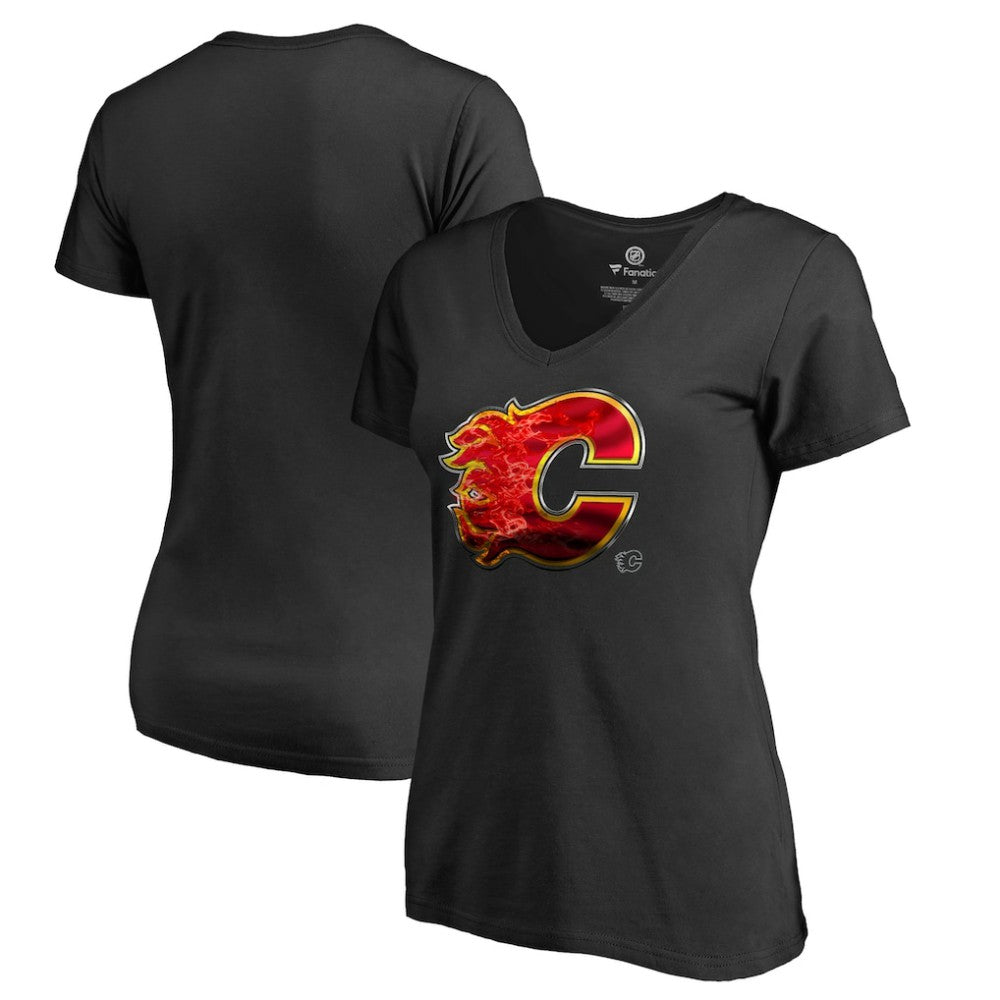 Calgary Flames Women's Midnight Mascot V-Neck T-Shirt - Black - NHL