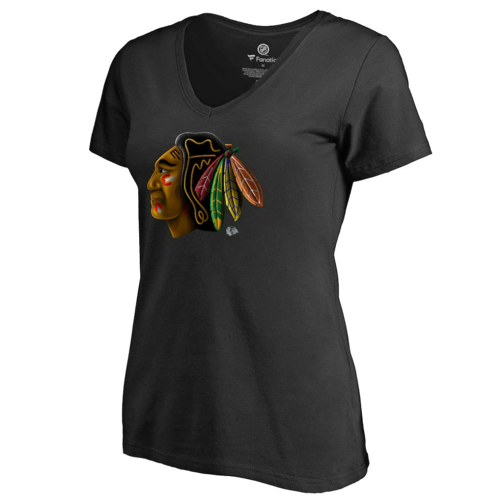 Chicago Blackhawks Women's Midnight Mascot V-Neck T-Shirt - Black - NHL