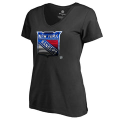 New York Rangers Women's Midnight Mascot V-Neck T-Shirt - Black - NHL