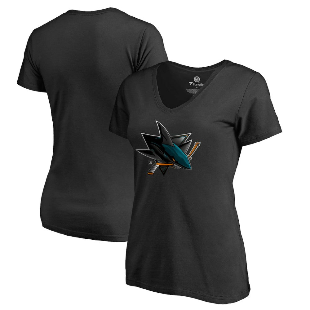 San Jose Sharks Women's Midnight Mascot V-Neck T-Shirt - Black - NHL