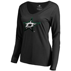 Dallas Stars Women's Midnight Mascot Long Sleeve V-Neck T-Shirt - Black - NHL
