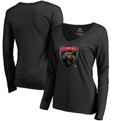 Florida Panthers Women's Midnight Mascot Long Sleeve V-Neck T-Shirt - Black - NHL