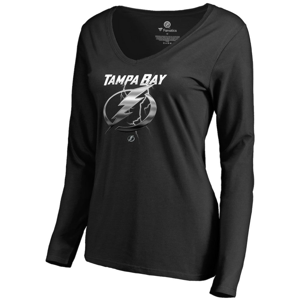Tampa Bay Lightning Women's Midnight Mascot Long Sleeve V-Neck T-Shirt - Black - NHL