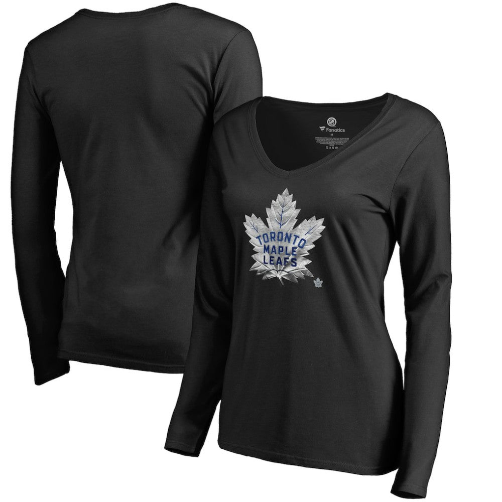 Toronto Maple Leafs Women's Midnight Mascot Long Sleeve V-Neck T-Shirt - Black - NHL