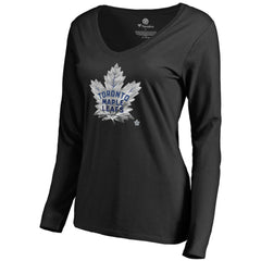 Toronto Maple Leafs Women's Midnight Mascot Long Sleeve V-Neck T-Shirt - Black - NHL