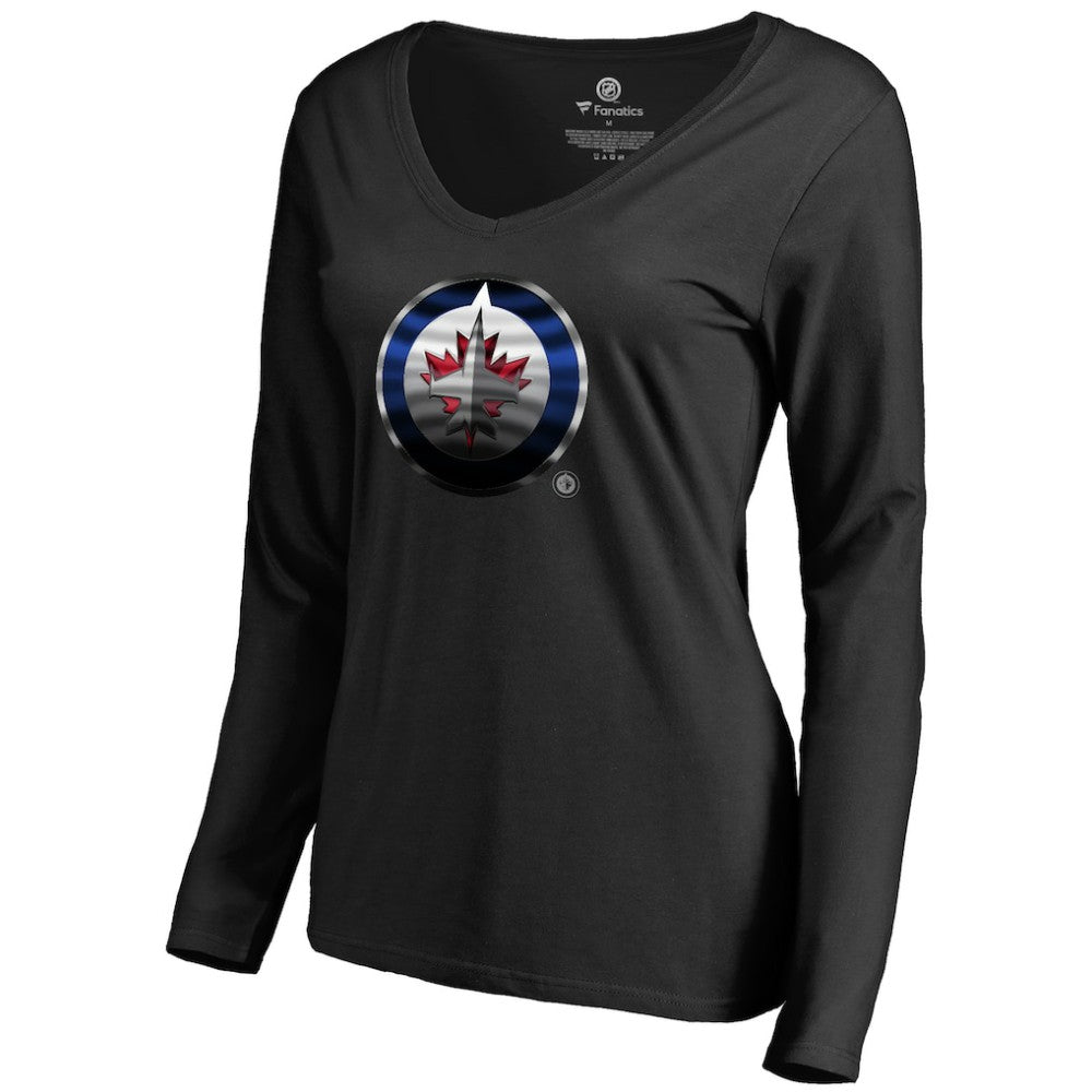 Winnipeg Jets Women's Midnight Mascot Long Sleeve V-Neck T-Shirt - Black - NHL