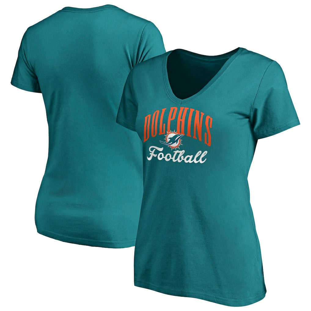 Miami Dolphins Women's Victory Script V-Neck T-Shirt -Aqua | NFL
