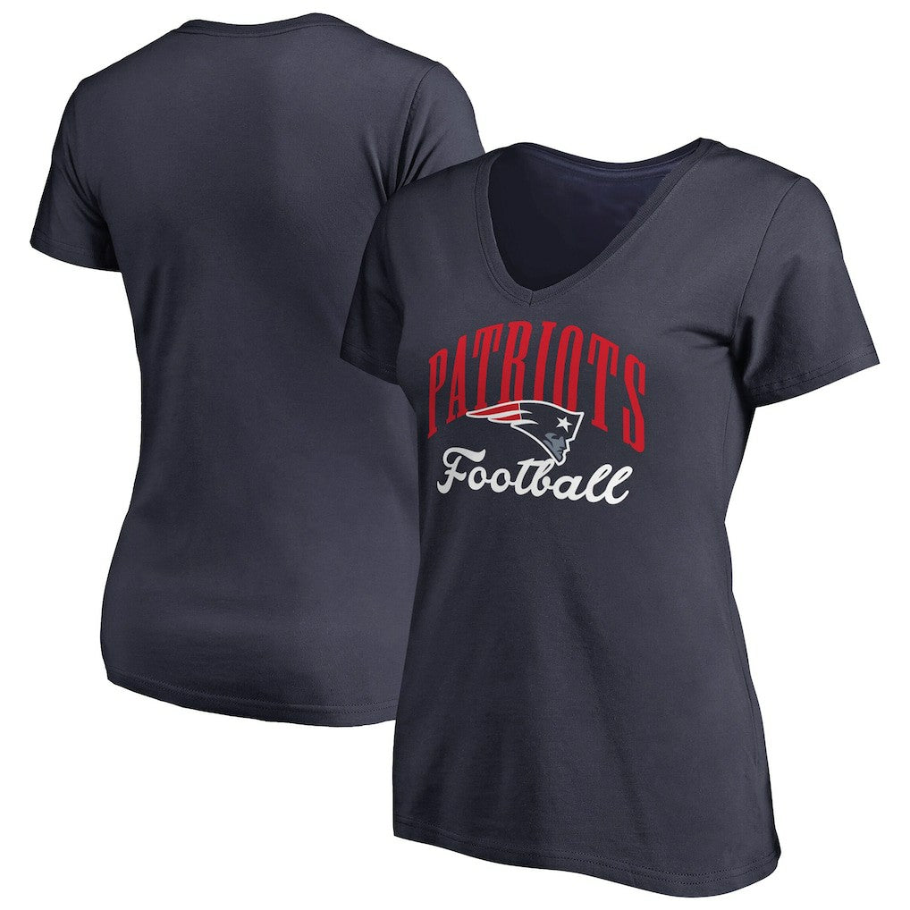 New England Patriots Women's Victory Script V-Neck T-Shirt Navy | NFL