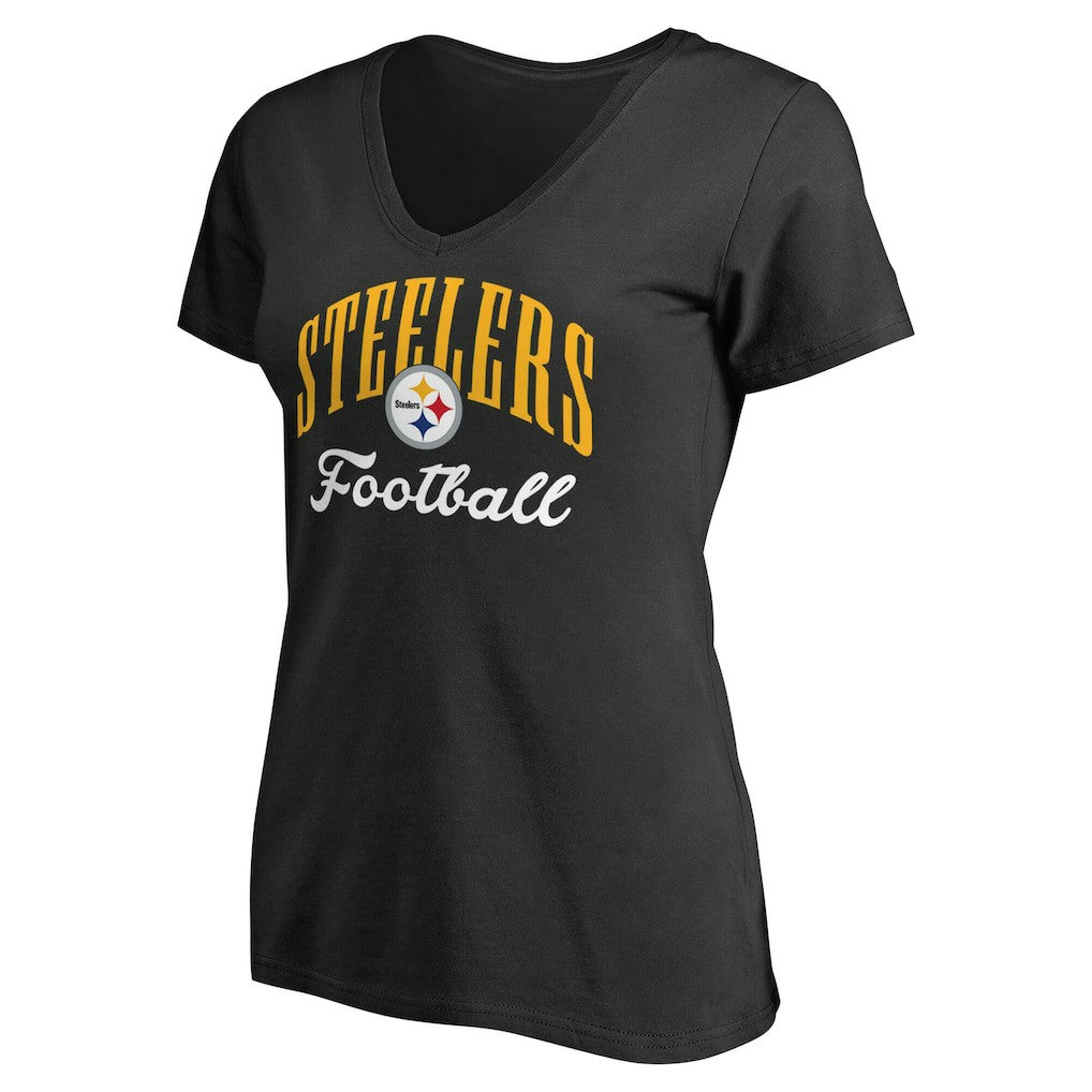 Pittsburgh Steelers Women's Victory Script V-Neck T-Shirt -Black | NFL