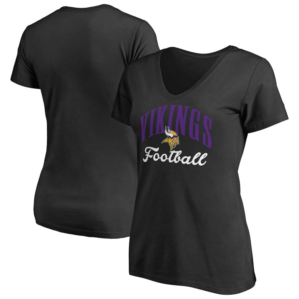 Minnesota Vikings Women's Victory Script V-Neck T-Shirt -Black | NFL