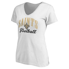 New Orleans Saints Women's Victory Script V-Neck T-Shirt -White | NFL