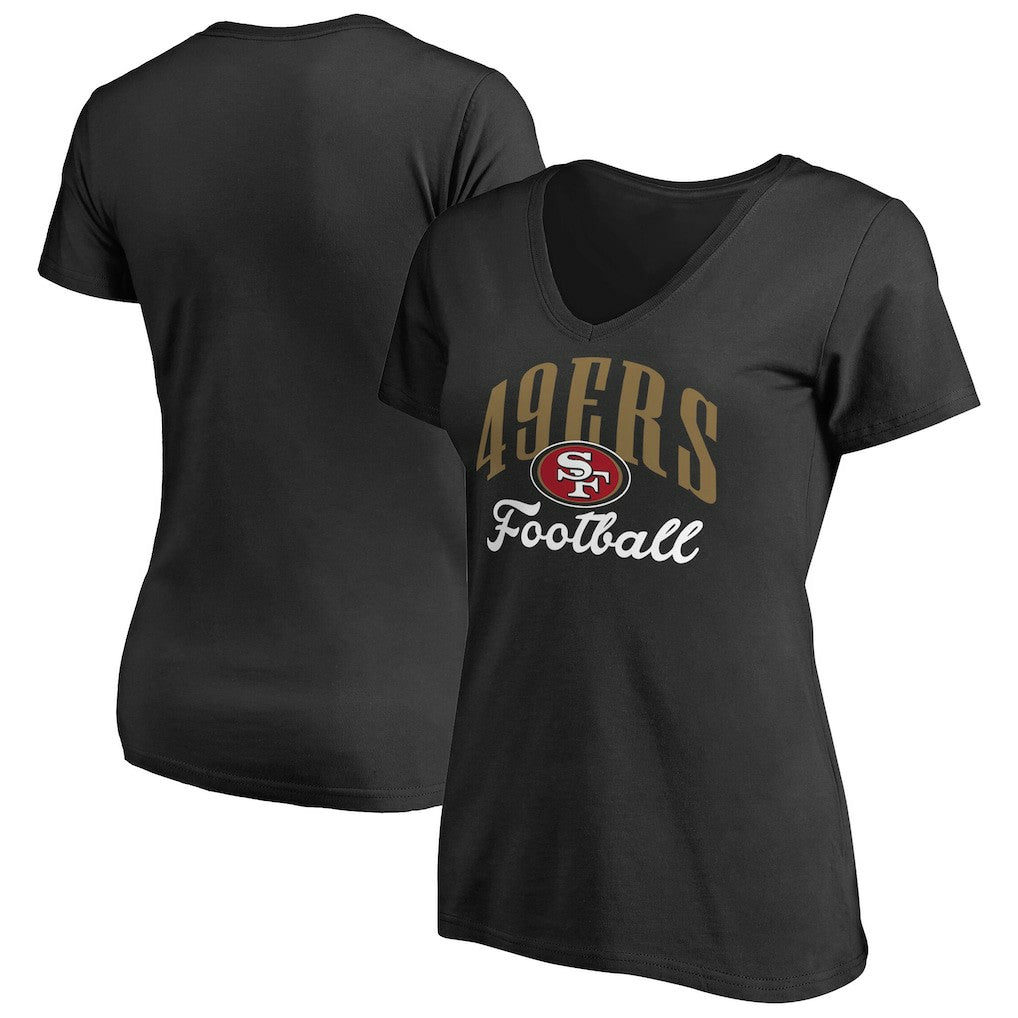 San Francisco 49ers Women's Victory Script V-Neck T-Shirt -Black | NFL