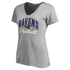 Baltimore Ravens Women's Victory Script V-Neck T-Shirt Heathered Gray | NFL