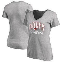 Kansas City Chiefs Women's Victory Script V-Neck T-Shirt Heathered Gray | NFL