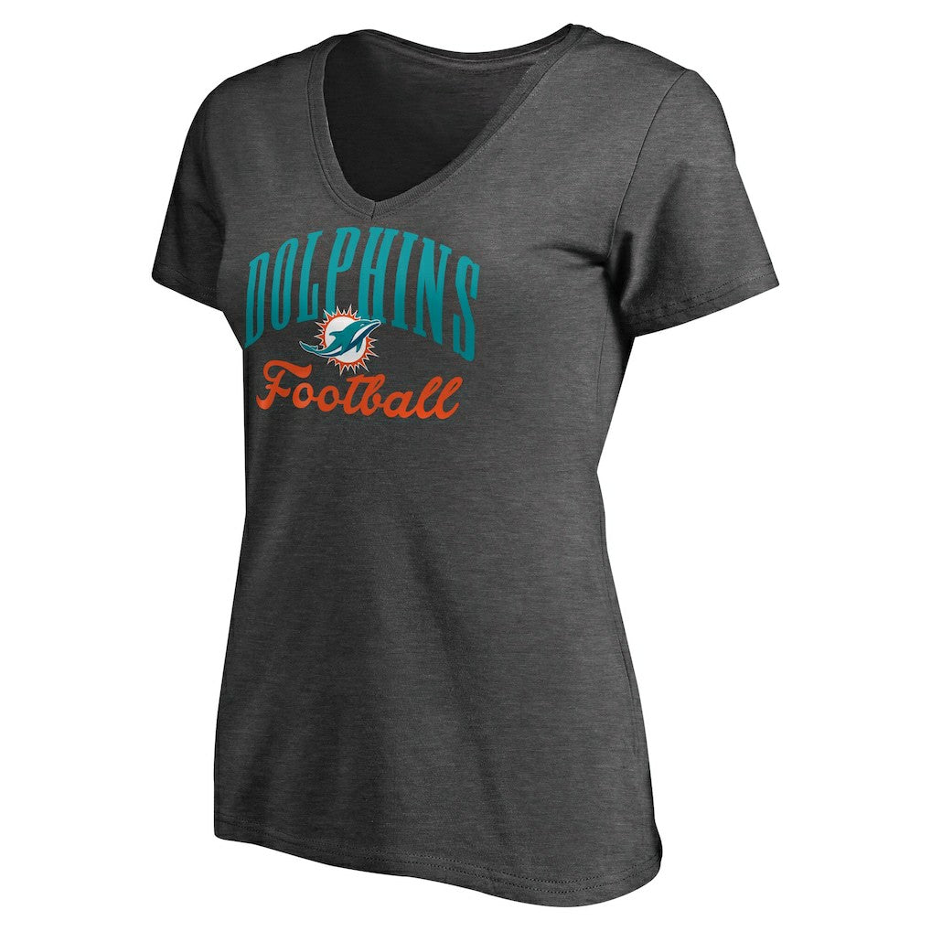 Miami Dolphins Women's Victory Script V-Neck T-Shirt Heathered Gray | NFL