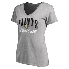 New Orleans Saints Women's Victory Script V-Neck T-Shirt Heather Gray | NFL