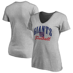 New York Giants Women's Victory Script V-Neck T-Shirt Heather Gray | NFL