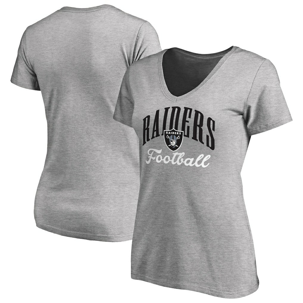 Las Vegas Raiders Women's Victory Script V-Neck T-Shirt Heather Gray | NFL