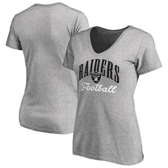 Las Vegas Raiders Women's Victory Script V-Neck T-Shirt Heather Gray | NFL