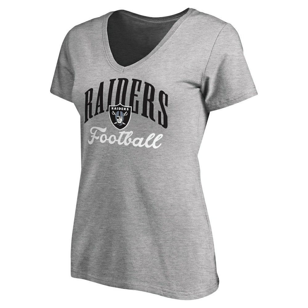 Las Vegas Raiders Women's Victory Script V-Neck T-Shirt Heather Gray | NFL