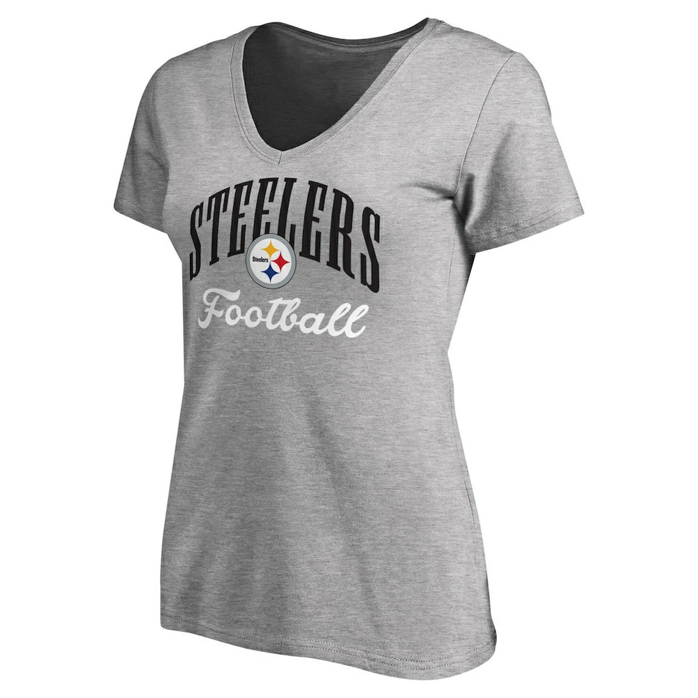 Pittsburgh Steelers Women's Victory Script V-Neck T-Shirt Heather Gray | NFL