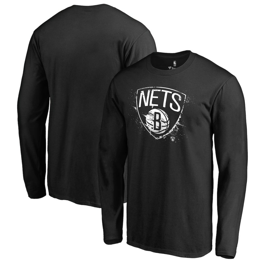 Brooklyn Nets Splatter Logo Long Sleeve T-Shirt Black - NBA