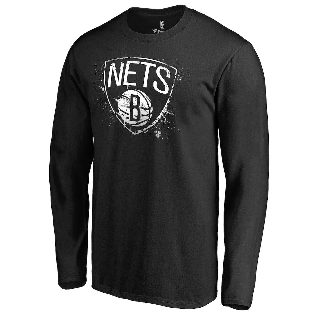 Brooklyn Nets Splatter Logo Long Sleeve T-Shirt Black - NBA