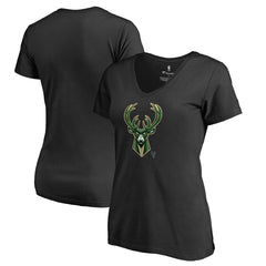 Milwaukee Bucks Women's Midnight Mascot V-Neck T-Shirt Black - NBA