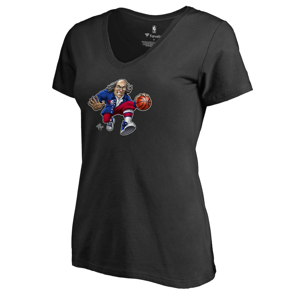 Philadelphia 76ers Women's Midnight Mascot V-Neck T-Shirt Black - NBA