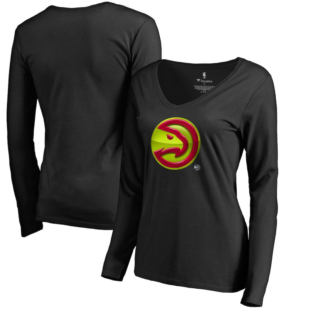 Atlanta Hawks Women's Midnight Mascot Long Sleeve V-Neck T-Shirt Black - NBA