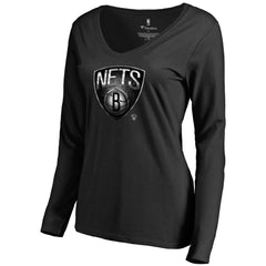 Brooklyn Nets Women's Midnight Mascot Long Sleeve V-Neck T-Shirt Black - NBA