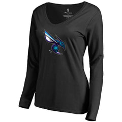 Charlotte Hornets Women's Midnight Mascot Long Sleeve V-Neck T-Shirt Black - NBA