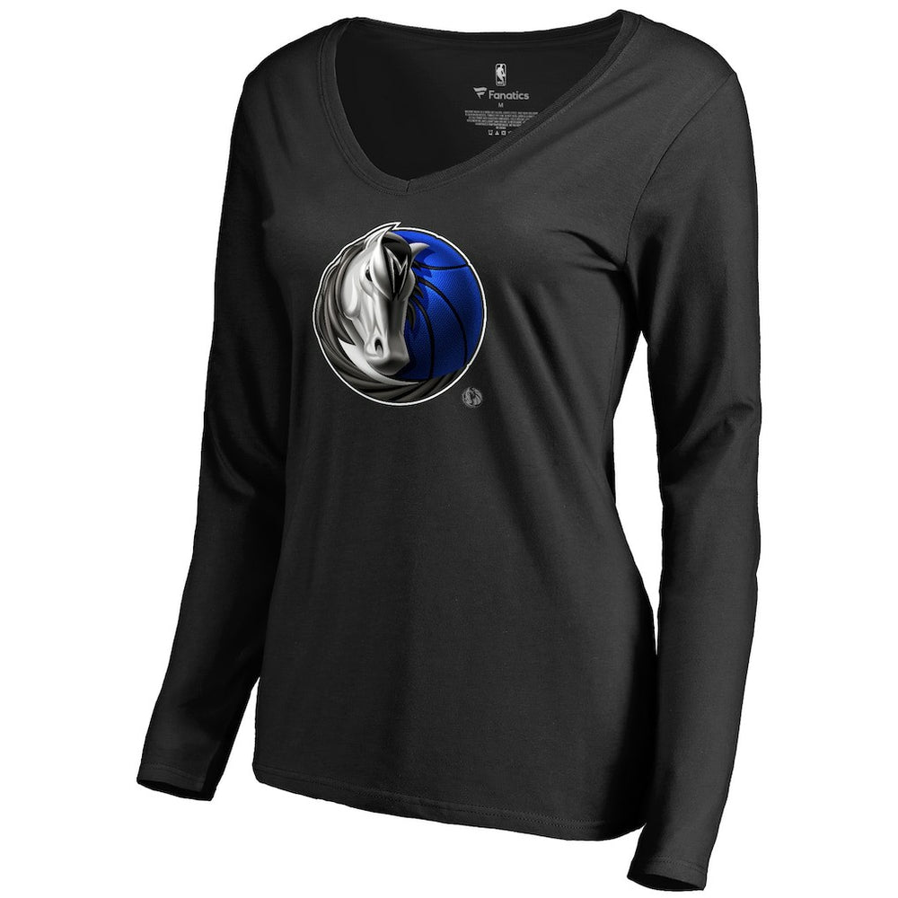 Dallas Mavericks Women's Midnight Mascot Long Sleeve V-Neck T-Shirt Black - NBA