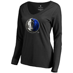 Dallas Mavericks Women's Midnight Mascot Long Sleeve V-Neck T-Shirt Black - NBA