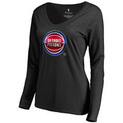 Detroit Pistons Women's Midnight Mascot Long Sleeve V-Neck T-Shirt Black - NBA