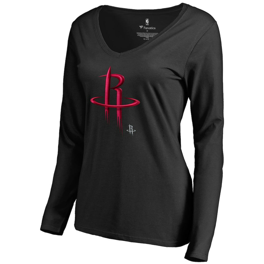 Houston Rockets Women's Midnight Mascot Long Sleeve V-Neck T-Shirt Black - NBA