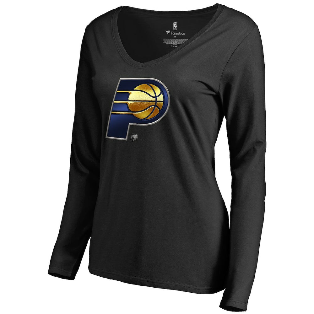 Indiana Pacers Women's Midnight Mascot Long Sleeve V-Neck T-Shirt Black - NBA