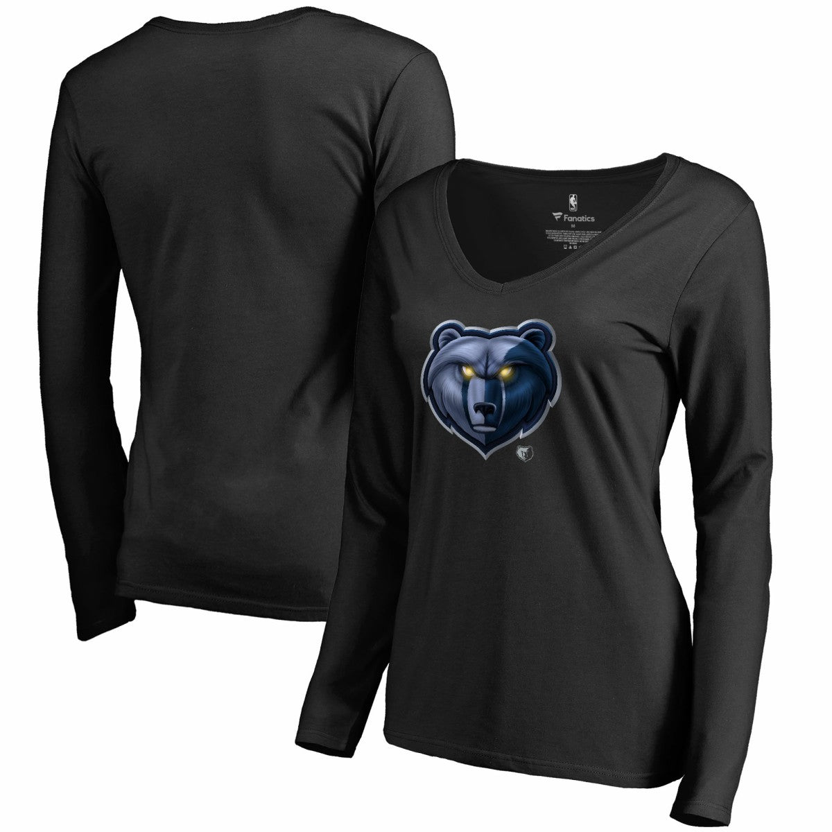 Memphis Grizzlies Women's Midnight Mascot Long Sleeve V-Neck T-Shirt Black - NBA