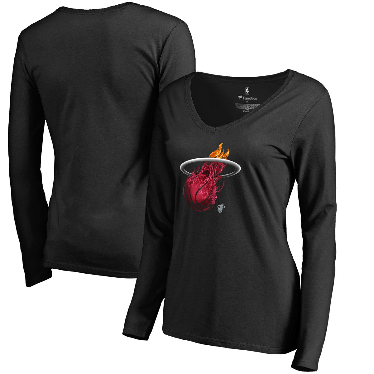 Miami Heat Women's Midnight Mascot Long Sleeve V-Neck T-Shirt Black - NBA