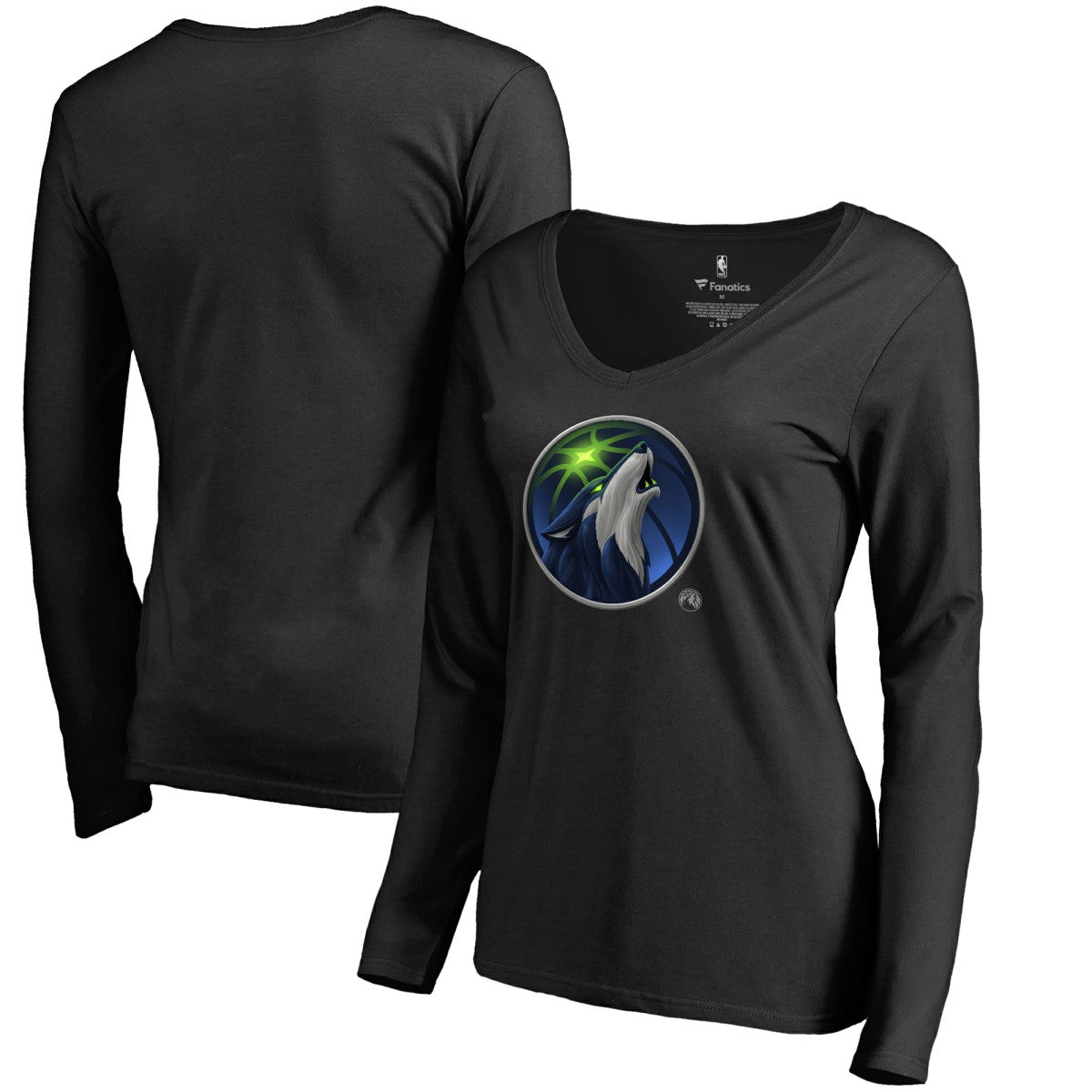 Minnesota Timberwolves Women's Midnight Mascot Long Sleeve V-Neck T-Shirt Black - NBA