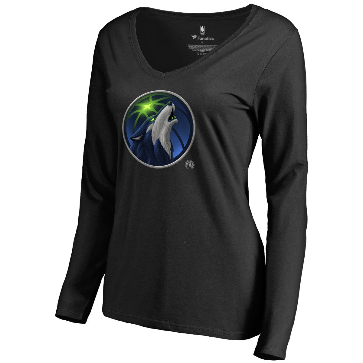 Minnesota Timberwolves Women's Midnight Mascot Long Sleeve V-Neck T-Shirt Black - NBA