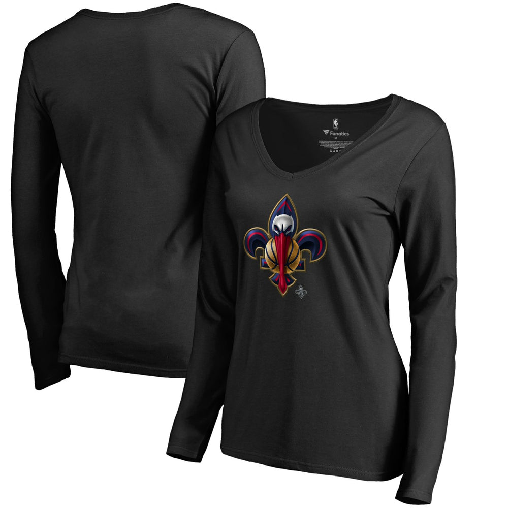 New Orleans Pelicans Women's Midnight Mascot Long Sleeve V-Neck T-Shirt Black - NBA